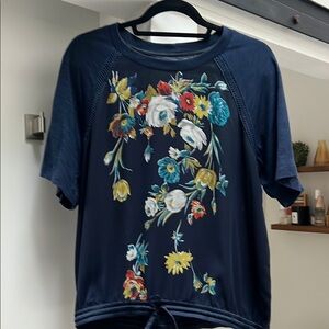 Anthropology Floral Navy Top